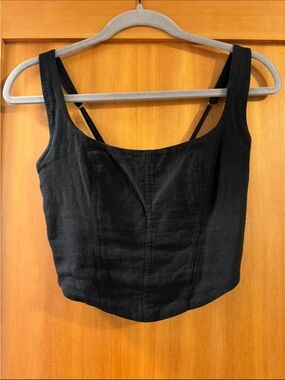 Abercrombie & Fitch Black Linen Square-Neck Cropped Bustier Tank Top